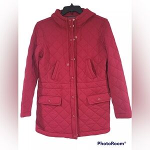 Lauren Ralph Lauren Quilted Stadium Jacket Coat Red 100% Cotton